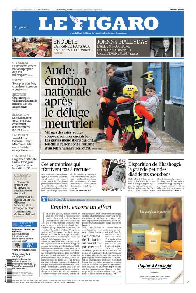 Le Figaro Une du 16 octobre 2018