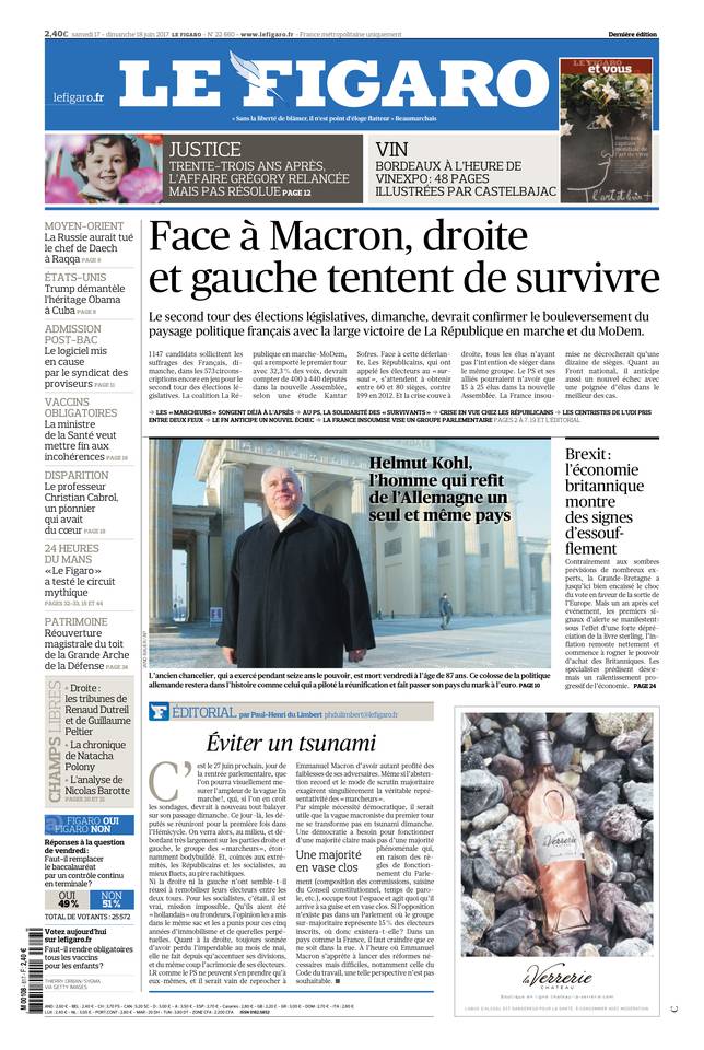 Le Figaro Une du 17 juin 2017