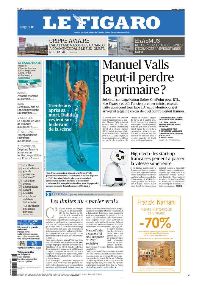Le Figaro Une du 9 janvier 2017