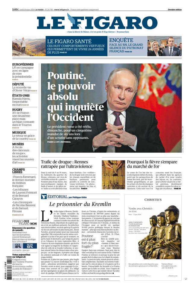 Le Figaro Une du 18 mars 2024