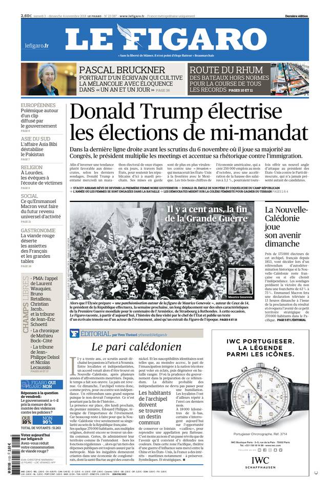 Le Figaro Une du 3 novembre 2018