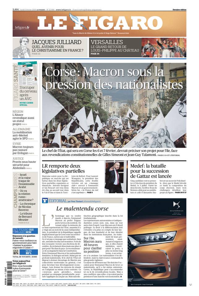 Le Figaro Une du 5 février 2018