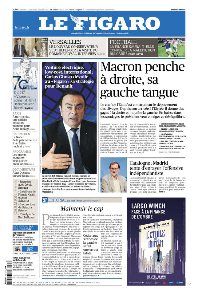 Le Figaro Une du 7 octobre 2017