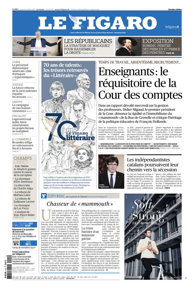 Le Figaro Une du 5 octobre 2017