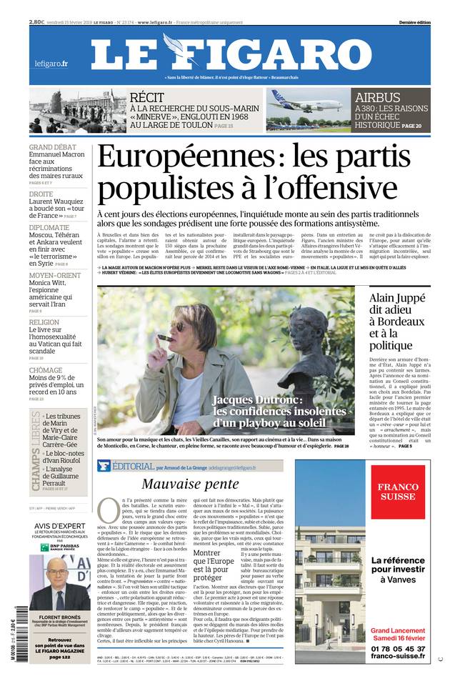 Le Figaro Une du 15 février 2019