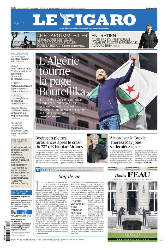 Le Figaro Une du 12 mars 2019