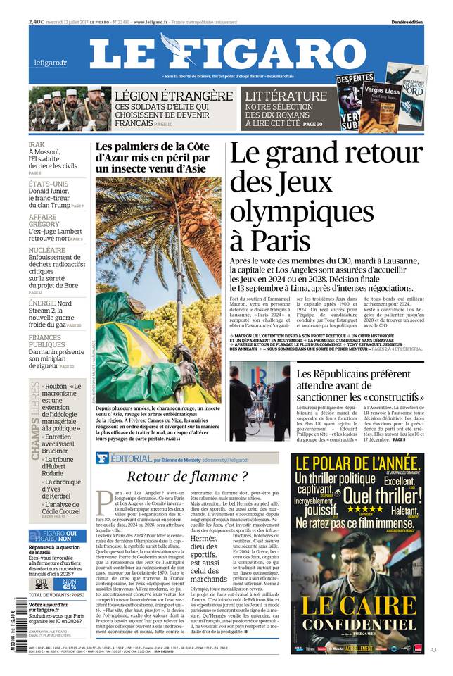 Le Figaro Une du 12 juillet 2017