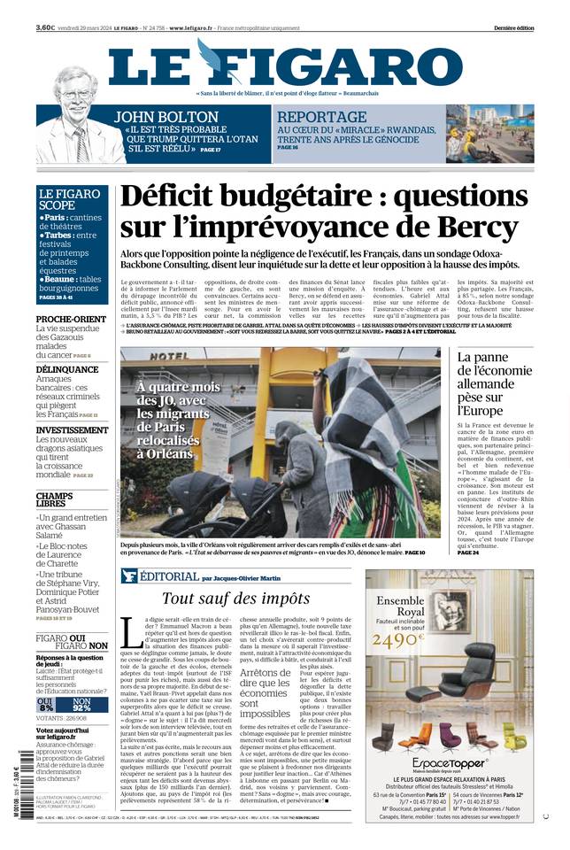 Le Figaro Une du 29 mars 2024