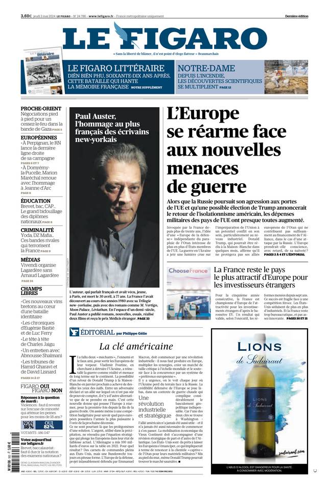 Le Figaro Une du 2 mai 2024