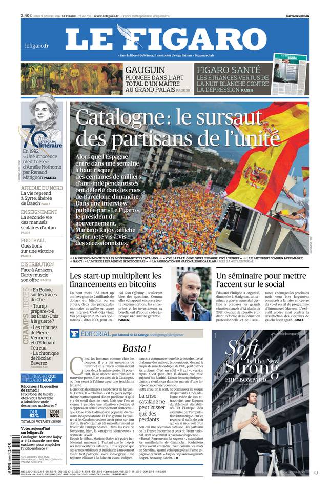 Le Figaro Une du 9 octobre 2017