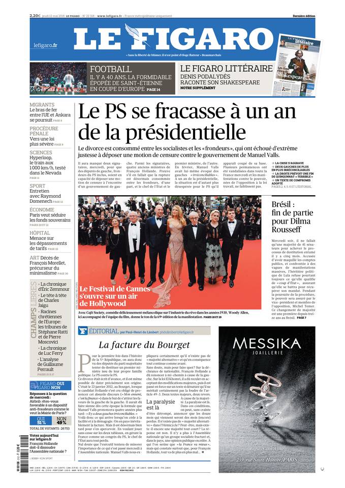 Le Figaro Une du 12 mai 2016
