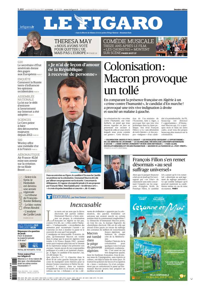 Le Figaro Une du 17 février 2017