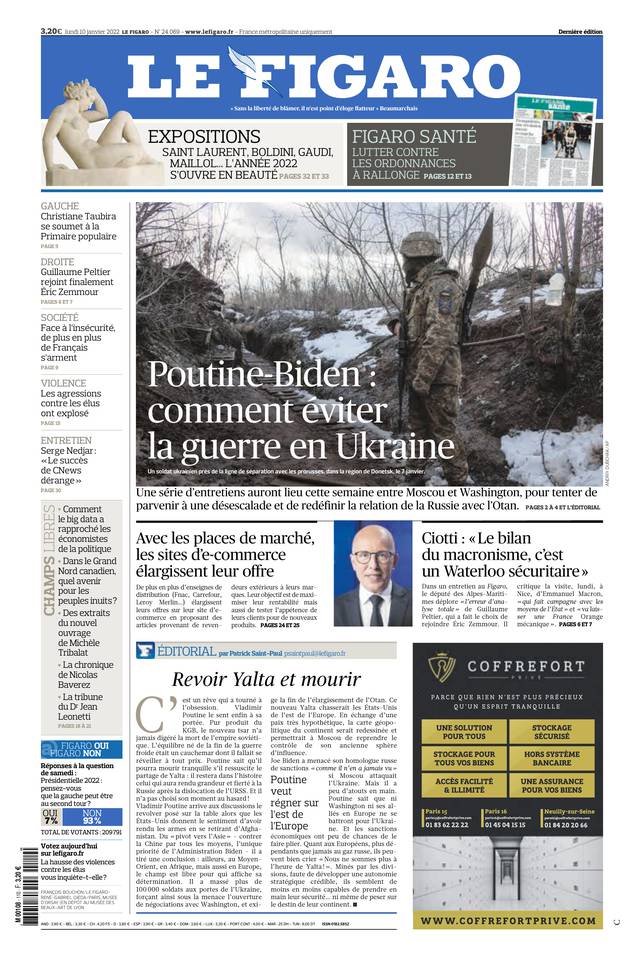 Le Figaro Une du 10 janvier 2022