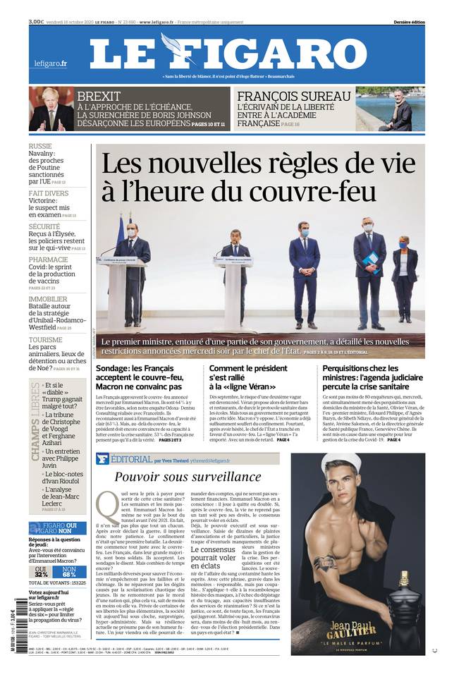 Le Figaro Une du 16 octobre 2020