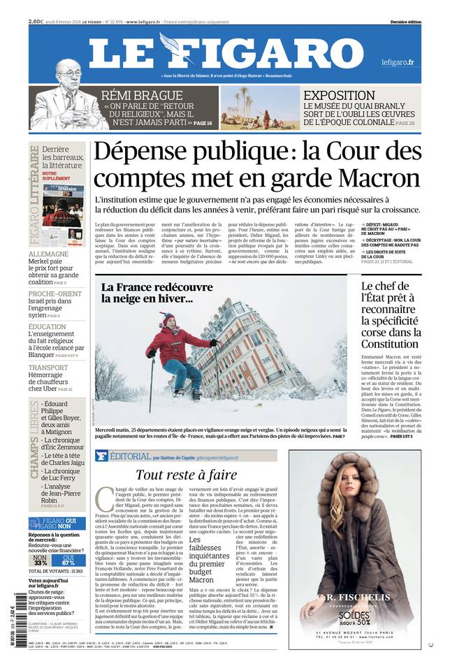 Le Figaro Une du 8 février 2018