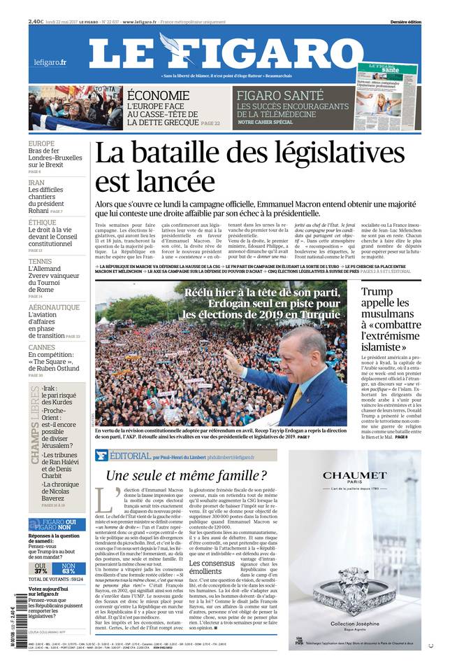 Le Figaro Une du 22 mai 2017
