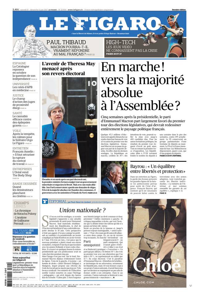 Le Figaro Une du 10 juin 2017
