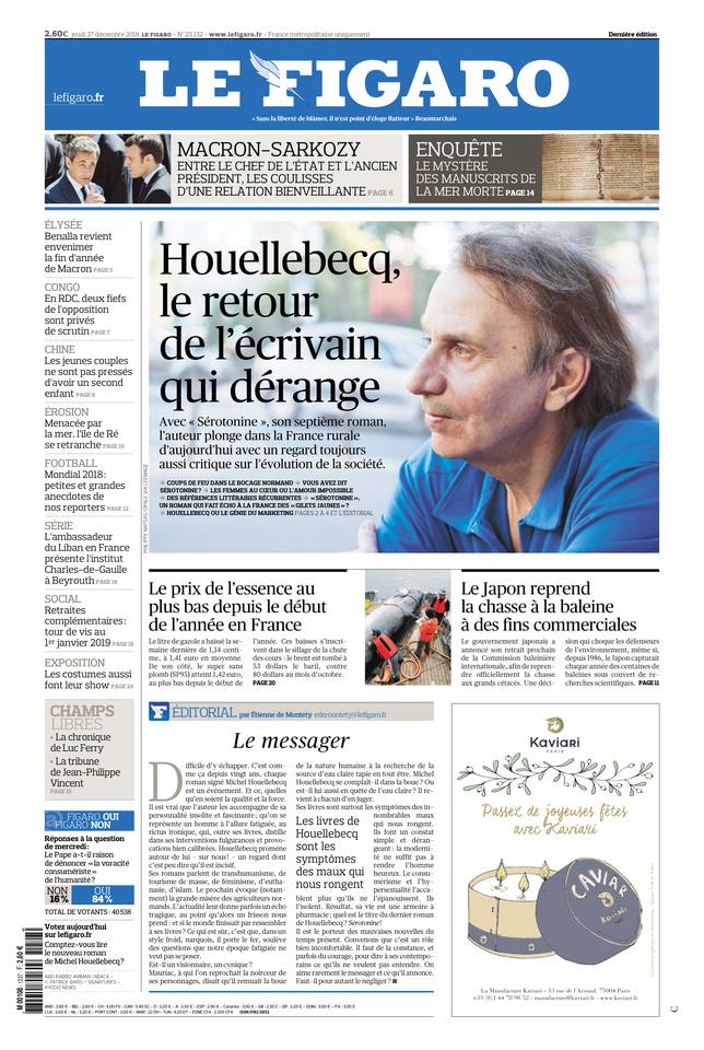 Le Figaro Une du 27 décembre 2018