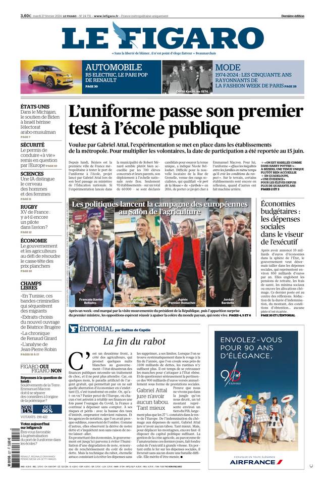 Le Figaro Une du 27 février 2024
