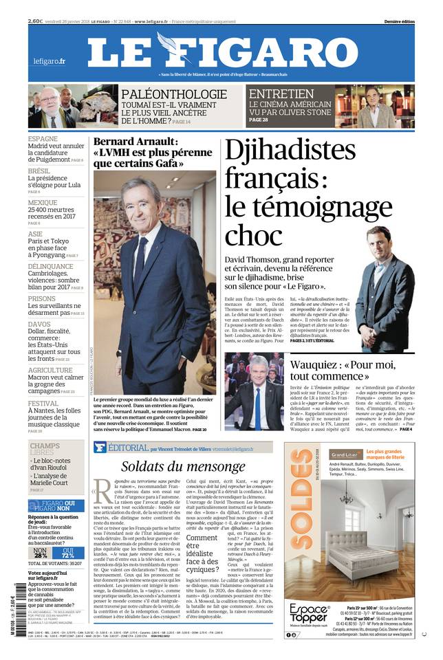 Le Figaro Une du 26 janvier 2018