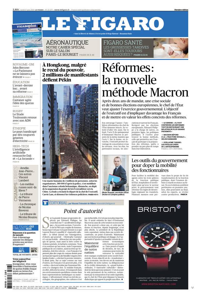Le Figaro Une du 17 juin 2019