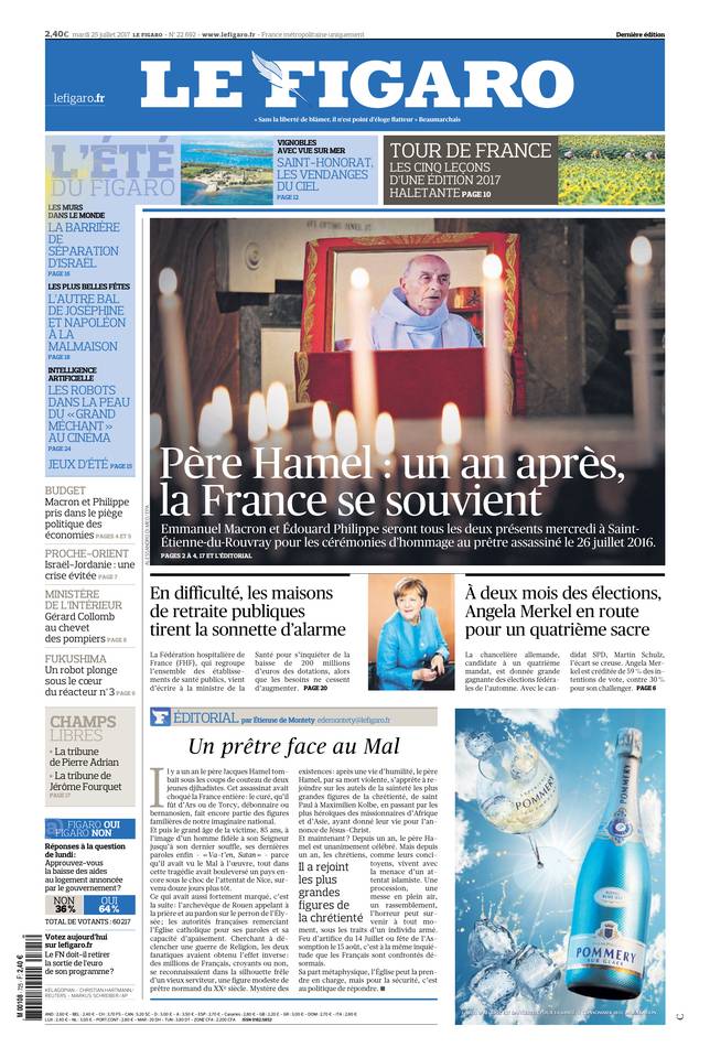 Le Figaro Une du 25 juillet 2017