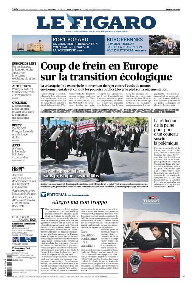 Le Figaro Une du 20 avril 2024