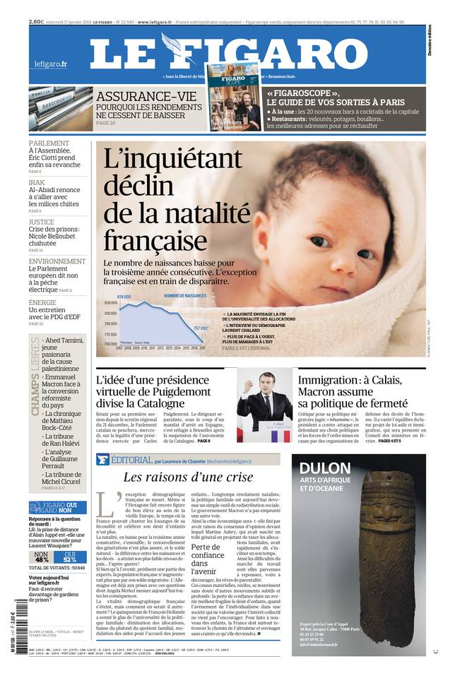 Le Figaro Une du 17 janvier 2018