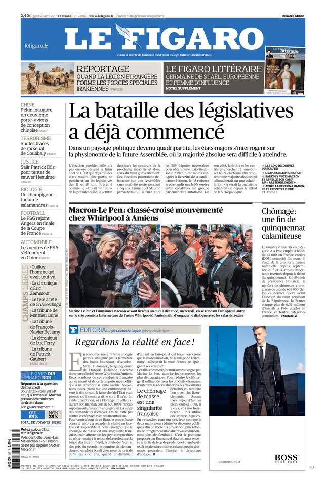 Le Figaro Une du 27 avril 2017