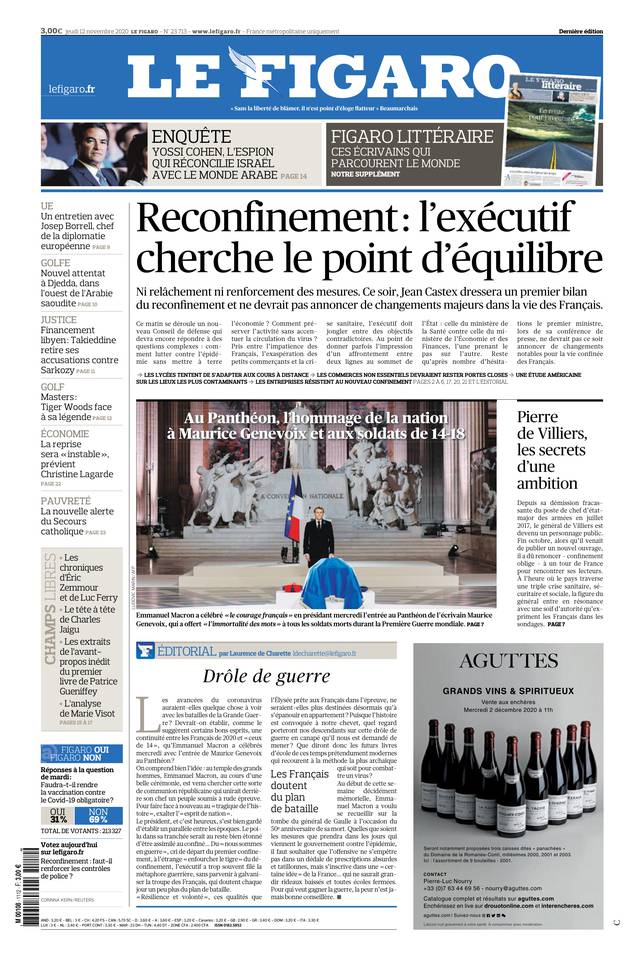 Le Figaro Une du 12 novembre 2020
