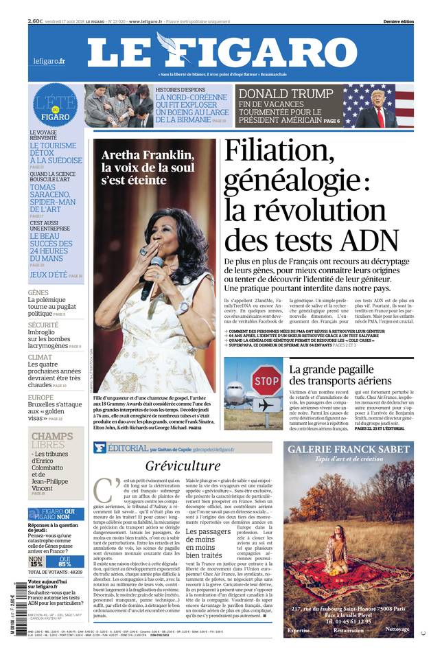 Le Figaro Une du 17 août 2018