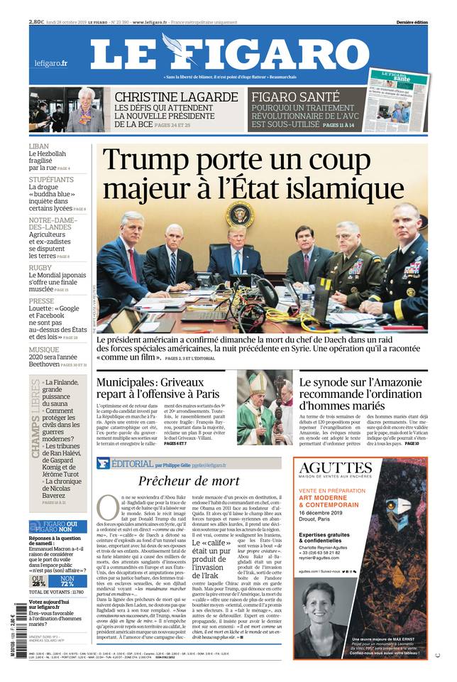 Le Figaro Une du 28 octobre 2019