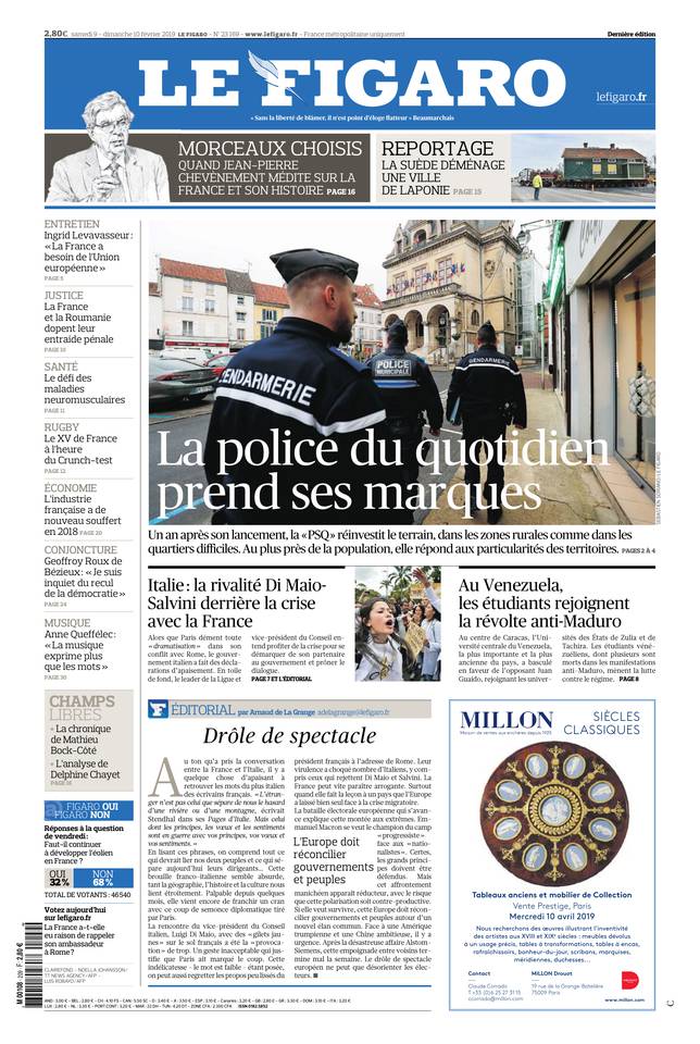 Le Figaro Une du 9 février 2019