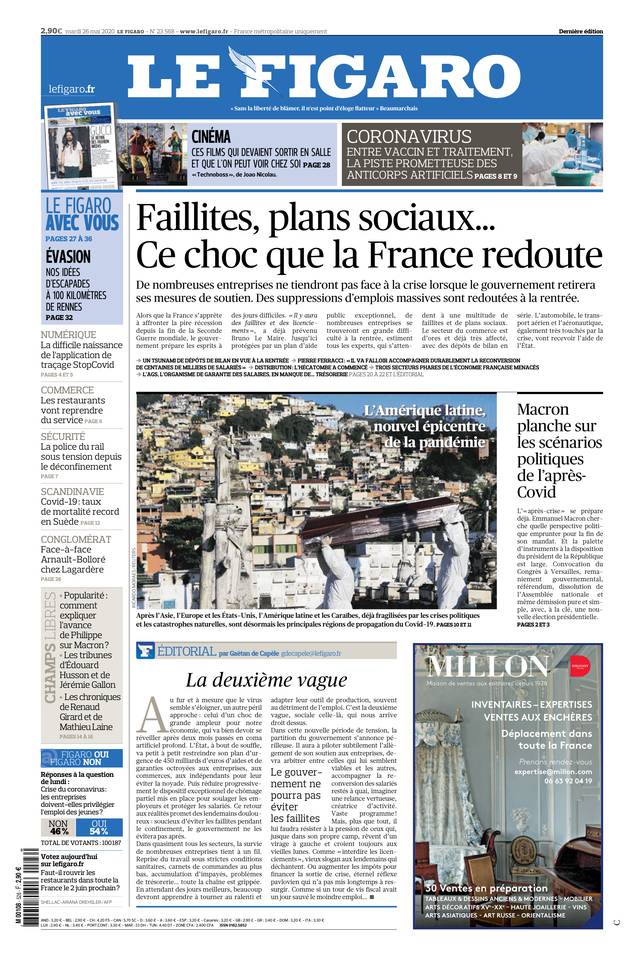 Le Figaro Une du 26 mai 2020
