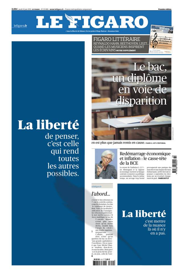 Le Figaro Une du 10 juin 2021