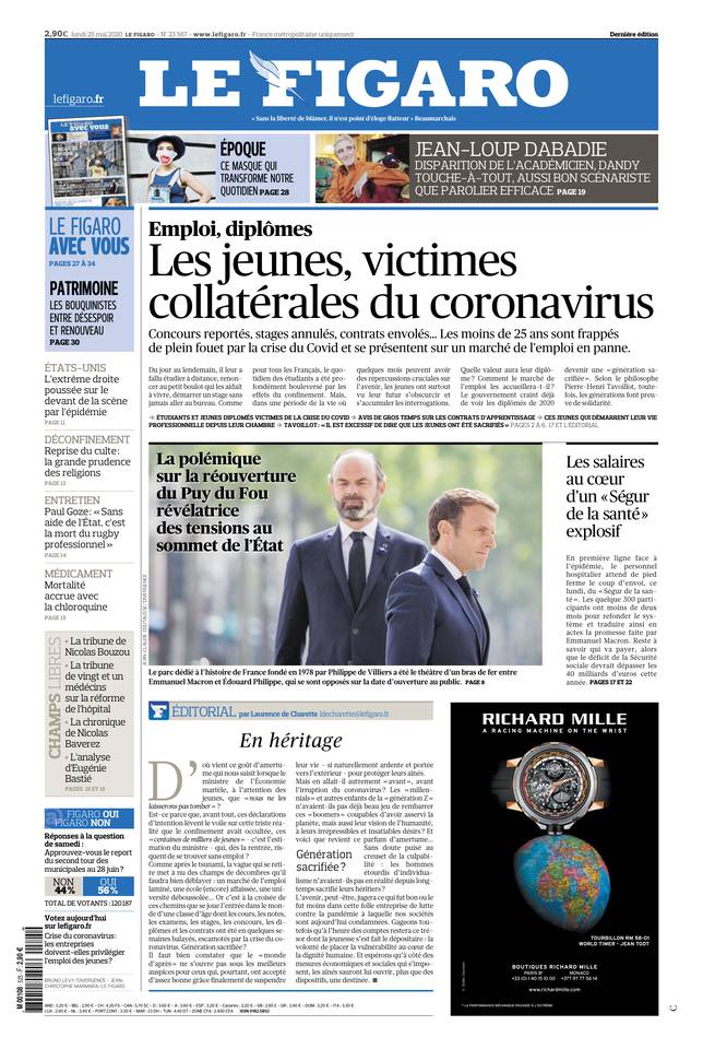 Le Figaro Une du 25 mai 2020