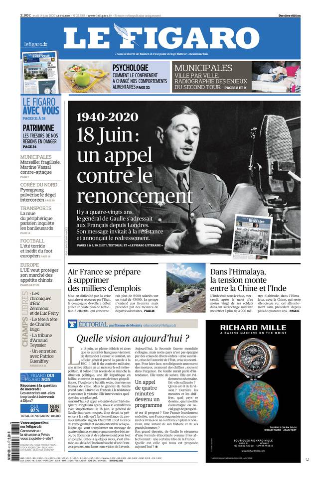 Le Figaro Une du 18 juin 2020