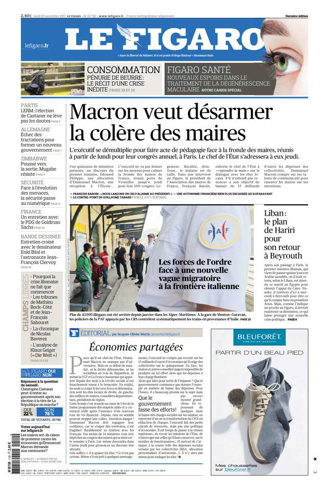 Le Figaro Une du 20 novembre 2017