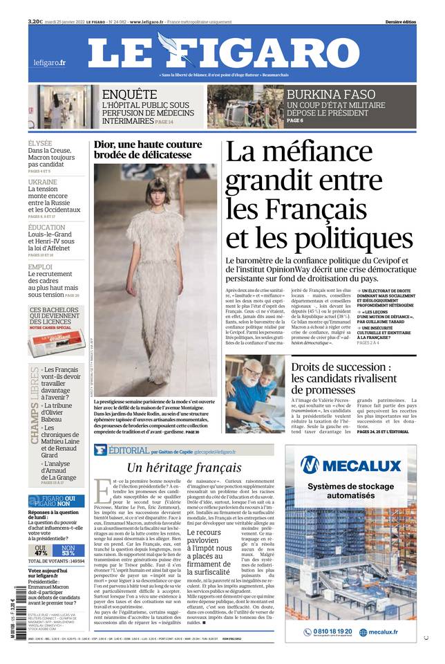 Le Figaro Une du 25 janvier 2022