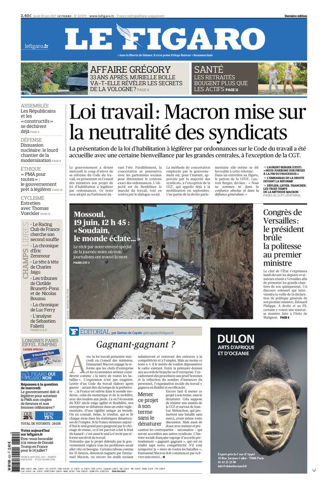 Le Figaro Une du 29 juin 2017