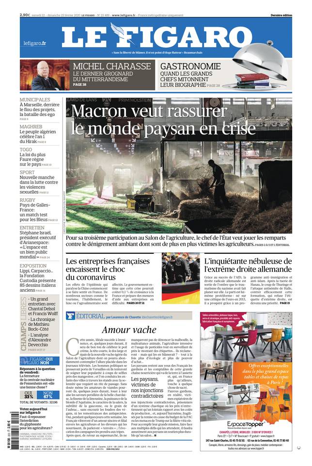 Le Figaro Une du 22 février 2020