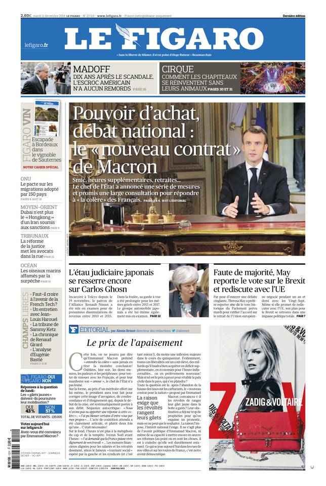 Le Figaro Une du 11 décembre 2018