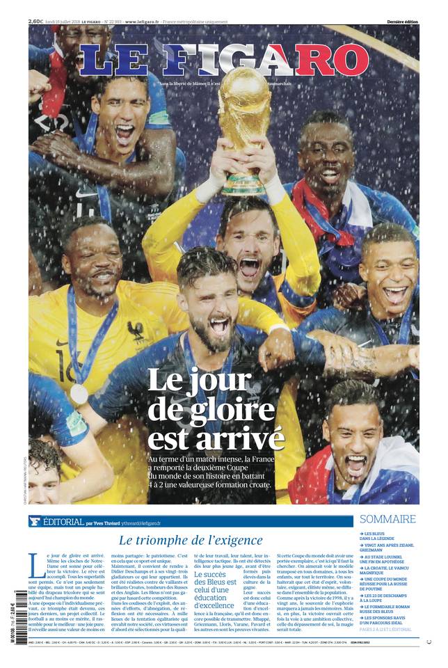 Le Figaro Une du 16 juillet 2018