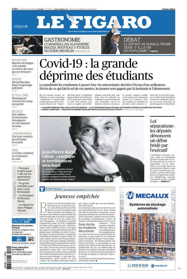 Le Figaro Une du 19 janvier 2021