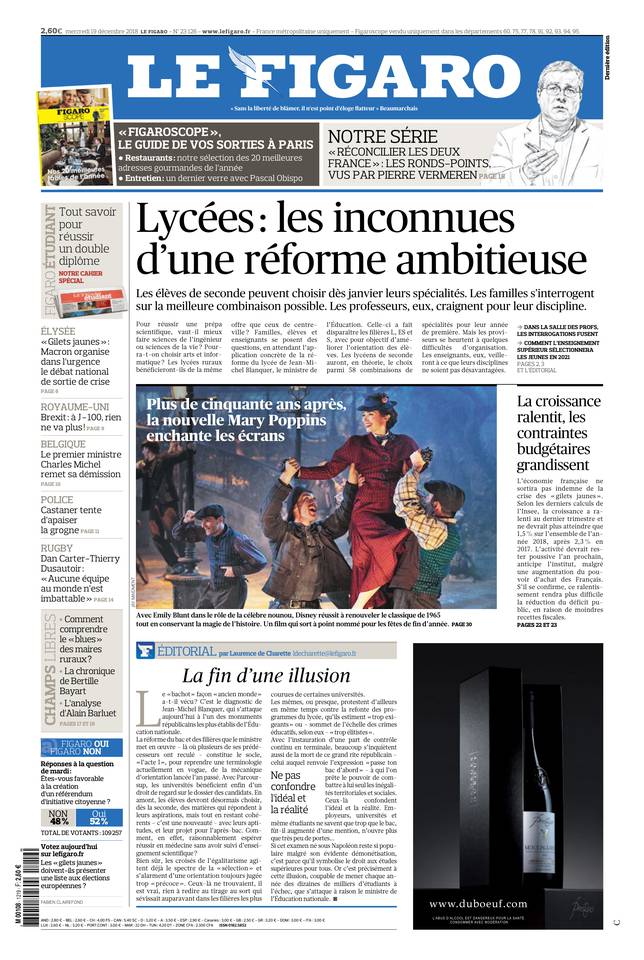 Le Figaro Une du 19 décembre 2018