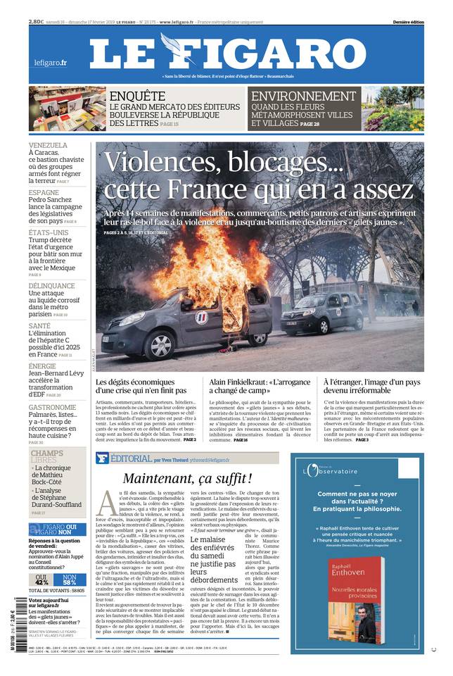 Le Figaro Une du 16 février 2019