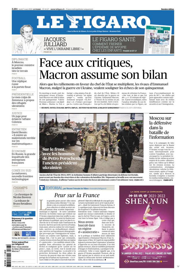 Le Figaro Une du 7 mars 2022