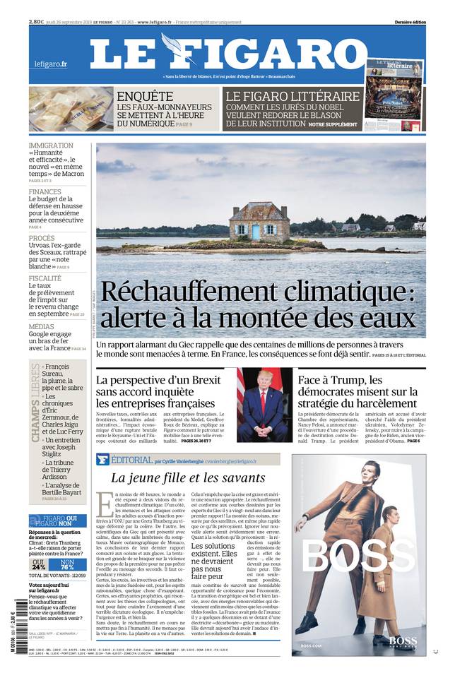 Le Figaro Une du 26 septembre 2019