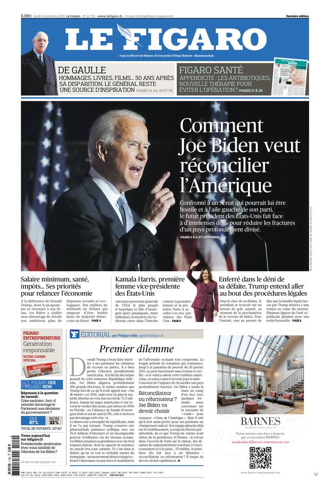 Le Figaro édition numérique du 9 novembre 2020