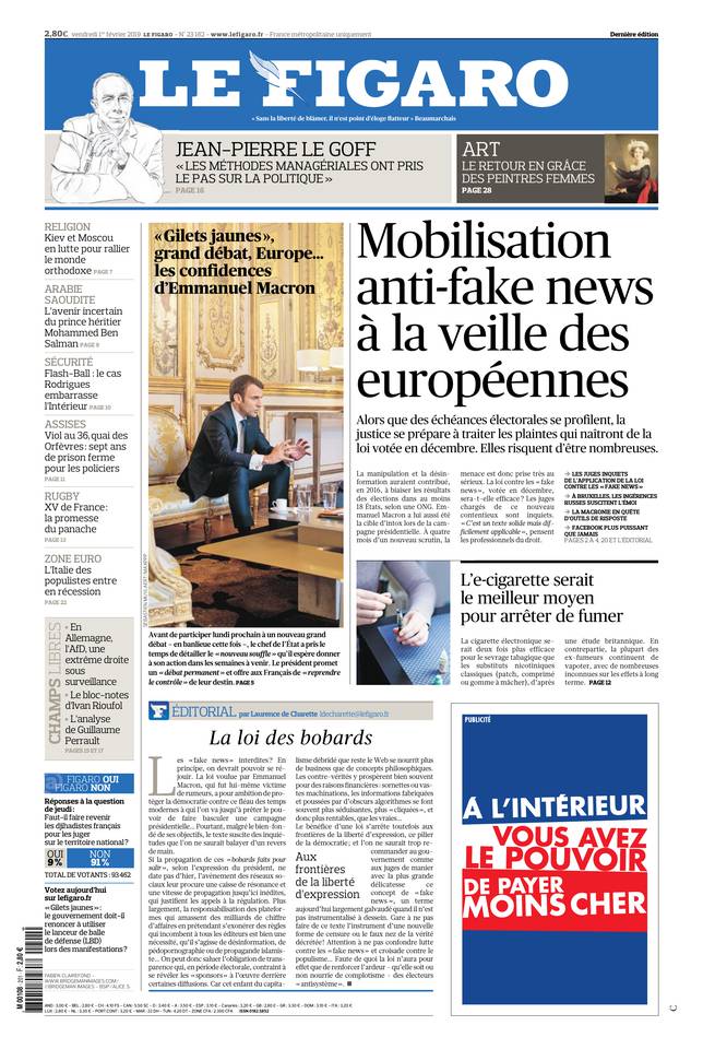 Le Figaro Une du 1 février 2019